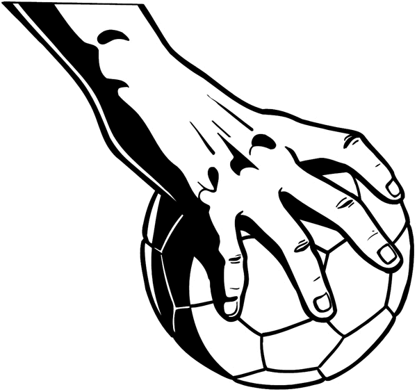 Hand on soccer ball vinyl decal. Customize on line. Sports 085-1150